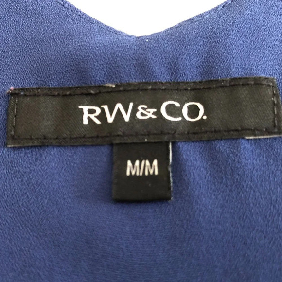 RW&CO Abstract Print Sleeveless V Neck Lined Tank Top Blue Black White Sz M - Picture 6 of 8